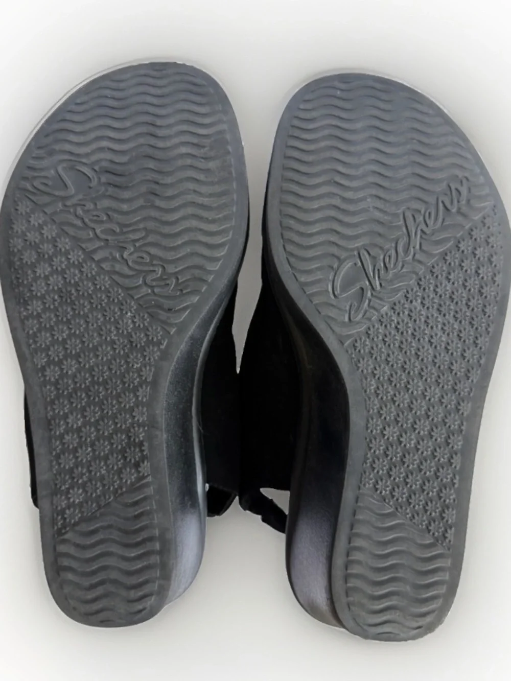 Skechers Luxe Foam Womens 7 Black Rhinestone Wedge Sandals Slingback Open Toe